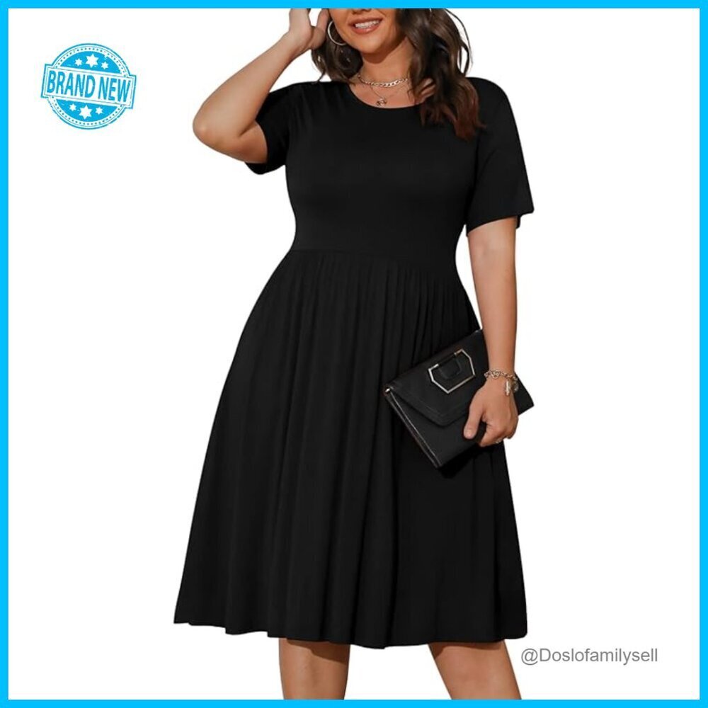 Plus Size Midi Dress Casual Loose Fit Empire Waist Floral Print Pockets